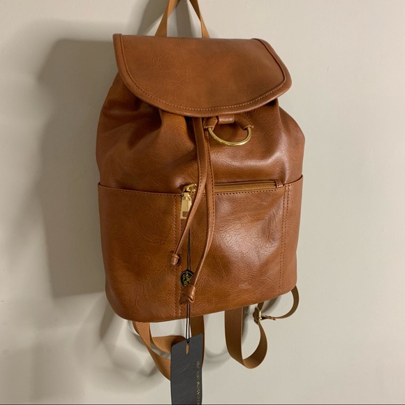 NWT Cognac Faux Leather Backpack - Picture 9 of 13